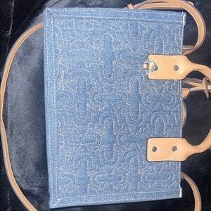 True Religion Denim Tote with Tan Handles